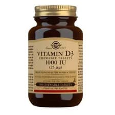 Image of Solgar Vitamin D3 1000 IU (25 µg) Chewable Tablets - Pack of 100 Healthy Bones