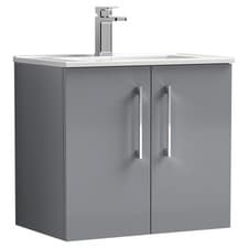 Image of Nuie Arno Satin Grey 600mm Wall Hung 2 Door Vanity Unit and Minimalist Ceramic B