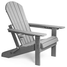 Image of Grey Folding Adirondack Garden Chair, HDPE Reclining Outdoor Armchair, Vonhaus