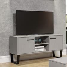 Image of Texas 2 Door TV Unit, Grey Wax Finish, Industrial Style, Metal Frame, Storage