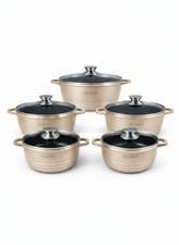 Image of Gold 5 Piece Ceramic Die-Cast Non-Stick Cookware Set 20 24 28 32cm Induction