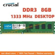 Image of CRUCIAL DDR3 8GB 1333 MHz PC3-10600 Desktop 240-Pin DIMM Non ECC Memory RAM 1x8G