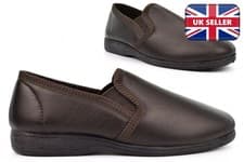 Image of Mens Leather Slippers Slip On Carpet Size 12 Size 6 Boys Slippers Rubber Sole