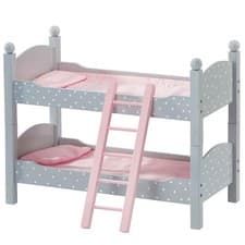 Image of Wooden Doll Bunk Bed with Ladder and Bedding for 18 inch Dolls, Grey