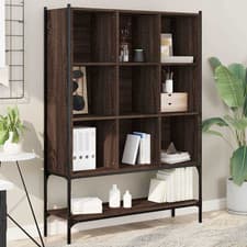Image of Bookcase Brown Oak 102x30x141.5cm Engineered Wood Steel 9 Compartments Organizer