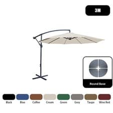 Image of 3m Banana Parasol Garden Sun Shade Canopy Patio LED Cantilever Umbrella Base