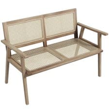 Image of 2-Person Outdoor Teak Wood Bench Garden Patio Bench with Armrests Natural