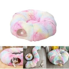 Image of Cat Tunnel Collapsible Pet Play Tube Dogs Bunnies Crinkle Suede Tunnel Removable