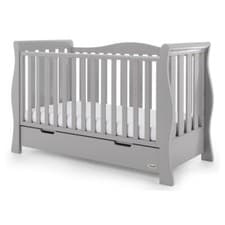 Image of Obaby Stamford Luxe Cot Bed with Drawer - Sleigh - Adjustable Base - Warm Grey