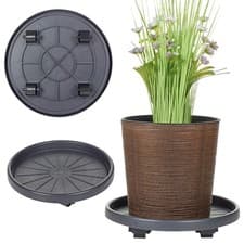 Image of Black Plastic Garden Flower Plant Pot Trolley Stand 4 Wheels Roller Caddy Holder