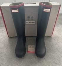 Image of Hunter Argyll Full Knee Length Black Wellington Boots - size UK6 - Unisex - BNIB
