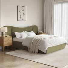 Image of Green Velvet Double Ottoman Bed with Wide Curved Headboard - Samara SMA003D