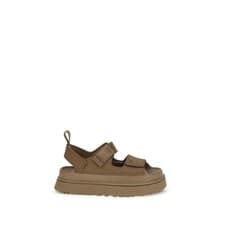 Image of UGG Goldenglow Women Brown Sandals Recycled Polyester Flat Wedge Strappy Shoes