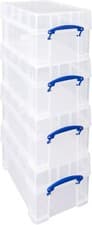 Image of Really Useful Box Plastic Storage 9 Litre Clear with XL Lid (Pack of 4)