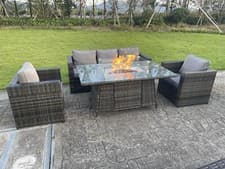 Image of Fimous 6 Option PE Rattan Garden Furniture Gas Fire Pit Heater Dining Table Sets