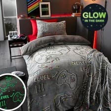 Image of Catherine Lansfield Game Over Fleece Children's Duvet Cover GLOW Bed Set Black