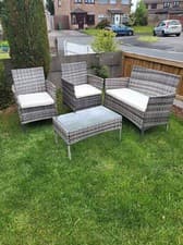 Image of Garden Rattan Furniture 4 Piece Set Table Chairs Sofa Wicker Outdoor Patio Set