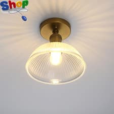 Image of Industrial Ceiling Lights, Ribbed Dome Glass Pendant Light, Ceiling Lamp for Kit