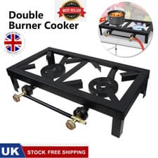 Image of Cast Iron Propane LPG Gas Double Burner Boiling Ring Catering Stove Camping UK