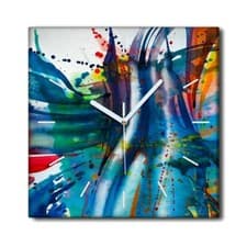 Image of Silent Clock Canvas Wall Art Home Abstract Watercolour rainbow graffiti 30x30
