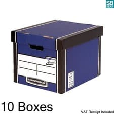 Image of 10-Boxes Fellowes 72606 Blue Tall Bankers Box Archive PRESTO A4 Foolscap VAT Inc