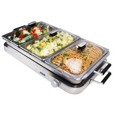 Image of NEW! Stainless Steel 3 Pan Large Buffet Food Server & Warmer Hot Plate Tray