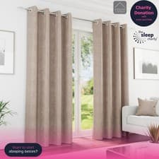 Image of Knightsbridge Sand Heavy Chenille Curtains – 100% Blackout Eyelet Thermal Pair
