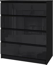 Image of Black 4 Drawer High-Gloss Chest Modern Storage Cabinet Bedroom Organizer