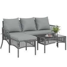 Image of Outsunny 3 Piece Rattan Garden Furniture Set with Cushions, Dark Grey