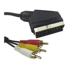 Image of 5M GOLD SCART PLUG to TRIPLE 3 x RCA PHONO PLUGS AV TV DVD CABLE 5 metres