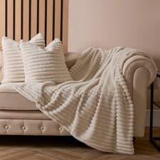Image of OHS Faux Fur Thick Ribbed Throw - Natural