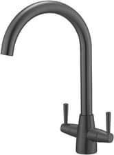 Image of Kitchen Mixer Tap Dual Lever Swivel Spout Grey Sink Ideal for Double Bowl Sinks