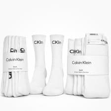 Image of Calvin Klein Men’s Crew Socks 3 Pack White Cotton CK Logo One Size