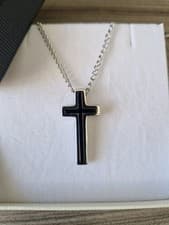 Image of Fred Bennett Stainless Steel And Black Cross & Chain