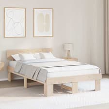 Image of Bed Frame with Headboard Natural 140 x 190 cm Solid Pine Wood