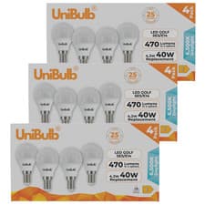 Image of 12 Pack UniBulb E14 SES LED Golf Ball Light Bulbs 4.2W 6500K