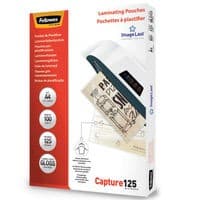 Image of Fellowes Capture Laminating Pouch A4 250 Micron Total Thickness Gloss (Pack of