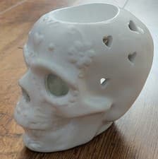 Image of Sugar Skull Oil Burner- Day of the Dead Gothic White Halloween Decor