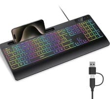 Image of Seenda KBL3 KOE200 Wired RGB Backlit Keyboard with Phone Holder and Palm Support