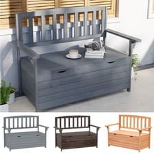 Image of 2 Seater Outdoor Bench, Fir Wood Garden Storage Bench for Patio Deck
