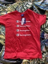 Image of Women’s Champion Red Script Logo T-Shirt - Size Xs