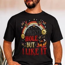 Image of Funny Dirty Joke Wrong Hole But I Like It Donut Rainbow Adult Humor T-Shirt