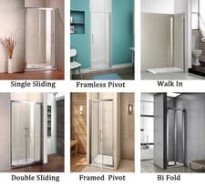 Image of Aica Bi fold Pivot Wet Room Walk in Enclosure Sliding Shower Door Glass Cubicle