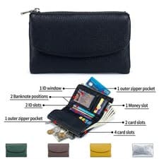 Image of Unisex Pebble Leather Short Genuine Leather Purse for Coins Cards Wallet Bags