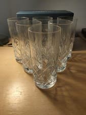 Image of A Set of 6 Bohemia Tumbler Crystal Cut Clear Glass 6 Inches High Boxed New Boxed