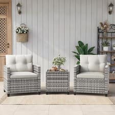 Image of 3 Pieces Rattan Bistro Set Wicker Garden Furniture with Coffee Table and 2 Chair