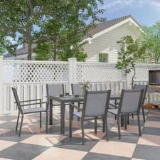 Image of Garden Dining Set for 6, Stackable Garden Chairs and Table with WPC Top