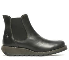 Image of Fly London Womens Black SALV Boots Chelsea Leather Ankle Casual Wedge UK 3-8