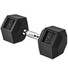Image of HOMCOM 15KG Single Rubber Hex Dumbbell Portable Hand Weights for Home Gym