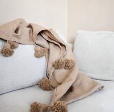 Image of Moroccan Wool Beige Blanket, Throw Blanket,Bohemian Pom Pom Blanket, Decor